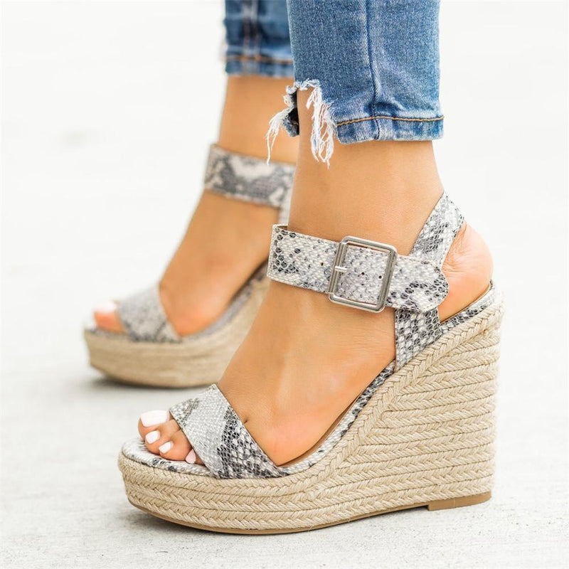 Elegant Adjustable Buckle Wedge Sandals