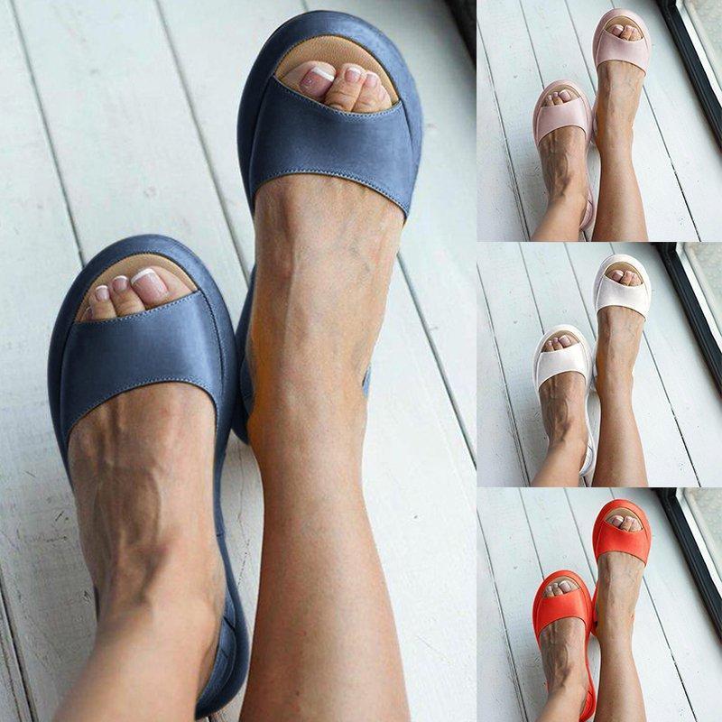 Women Fashion Footbed Peep Toe Slip On Sandals