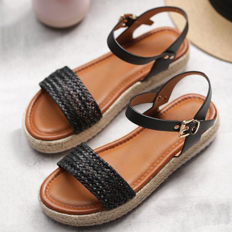 Women Flat Heel Buckle Espadrille Sandals Open Toe Casual Shoes