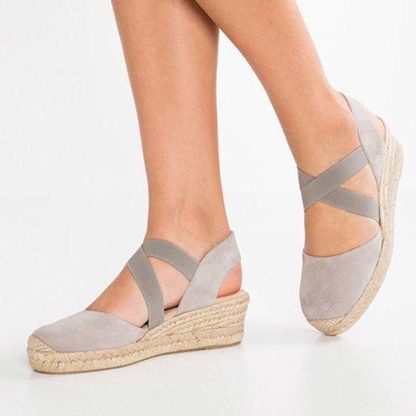 Plus Size Espadrille Wedge Sandals Elastic Band Slip On Sandals