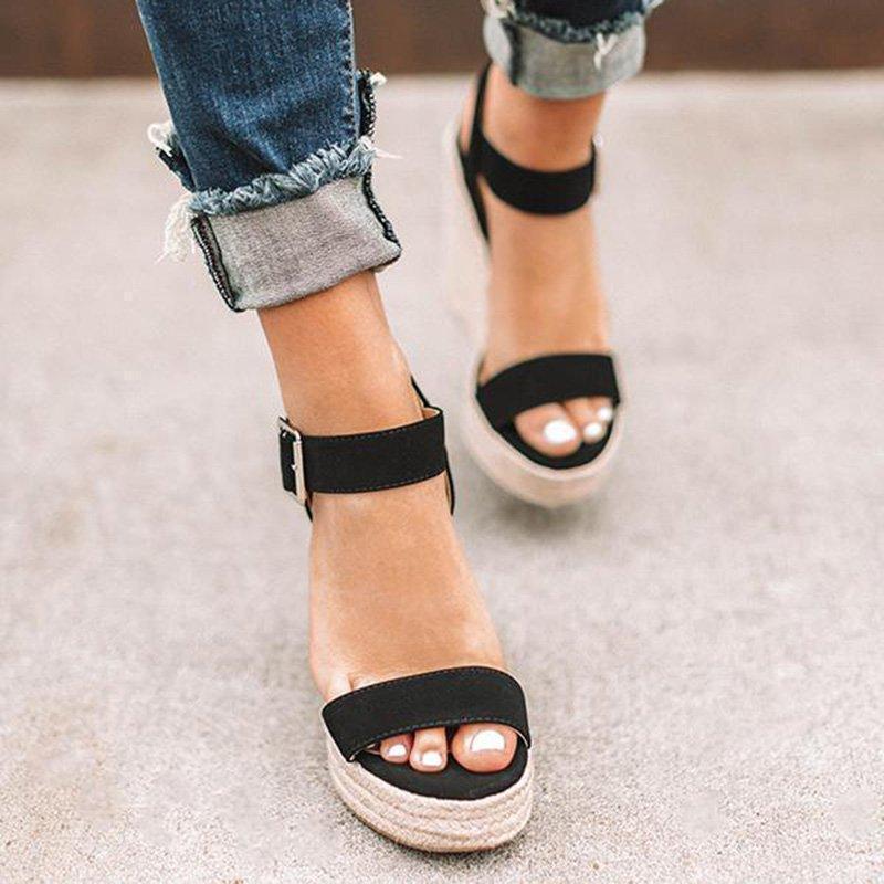 Elegant Adjustable Buckle Wedge Sandals