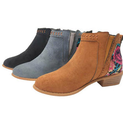 Autumn and winter low square with color matching short tube women's boots